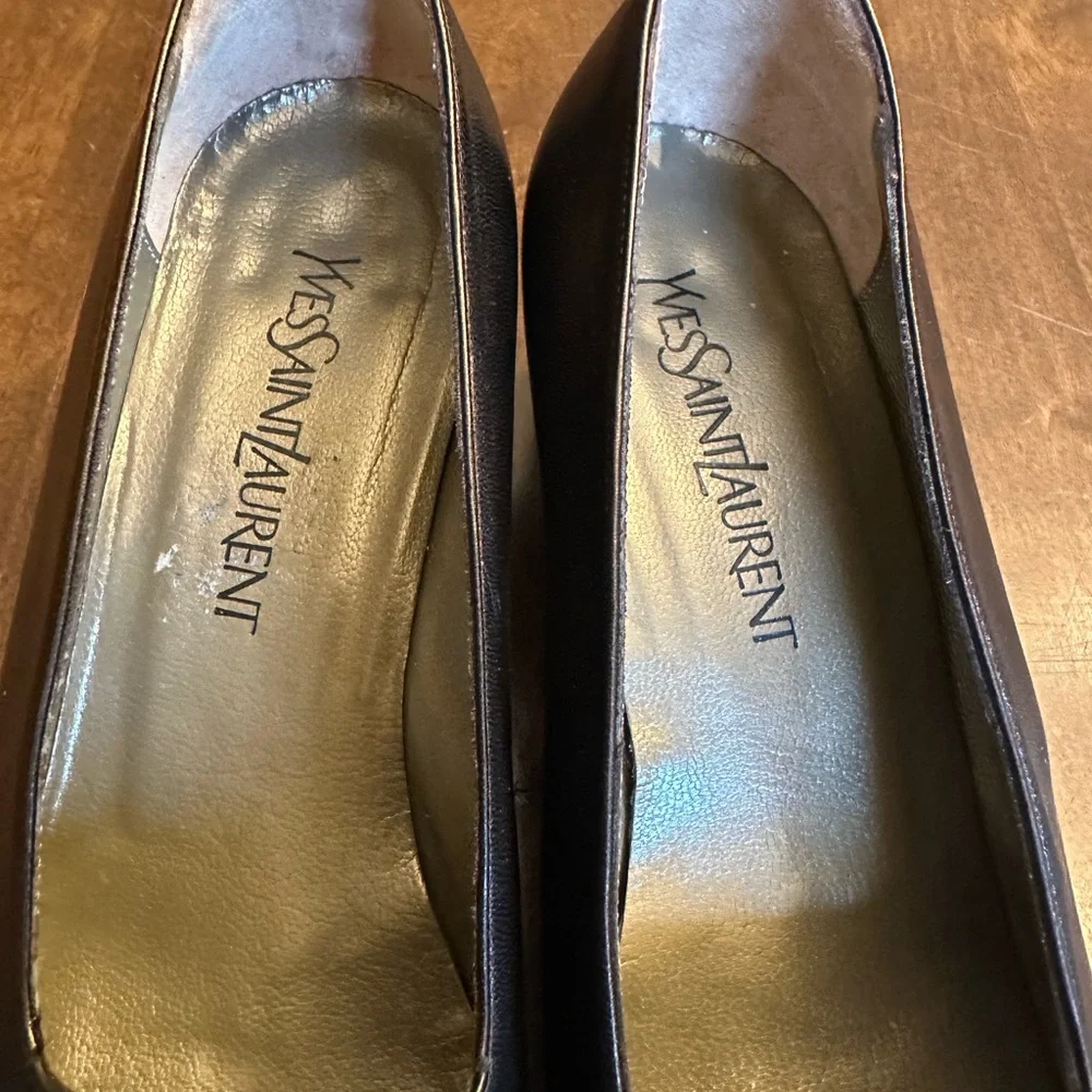Vtg Yves Saint Laurent Brown‎ Shine Pumps Buckle Leather Size 10 *READ* - Picture 7 of 12